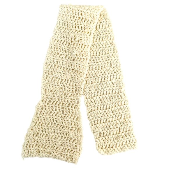Quirky Handmade Cream Crocheted Scarf 34" Long Acrylic Warm Accessory Kids Teens - Picture 2 of 6